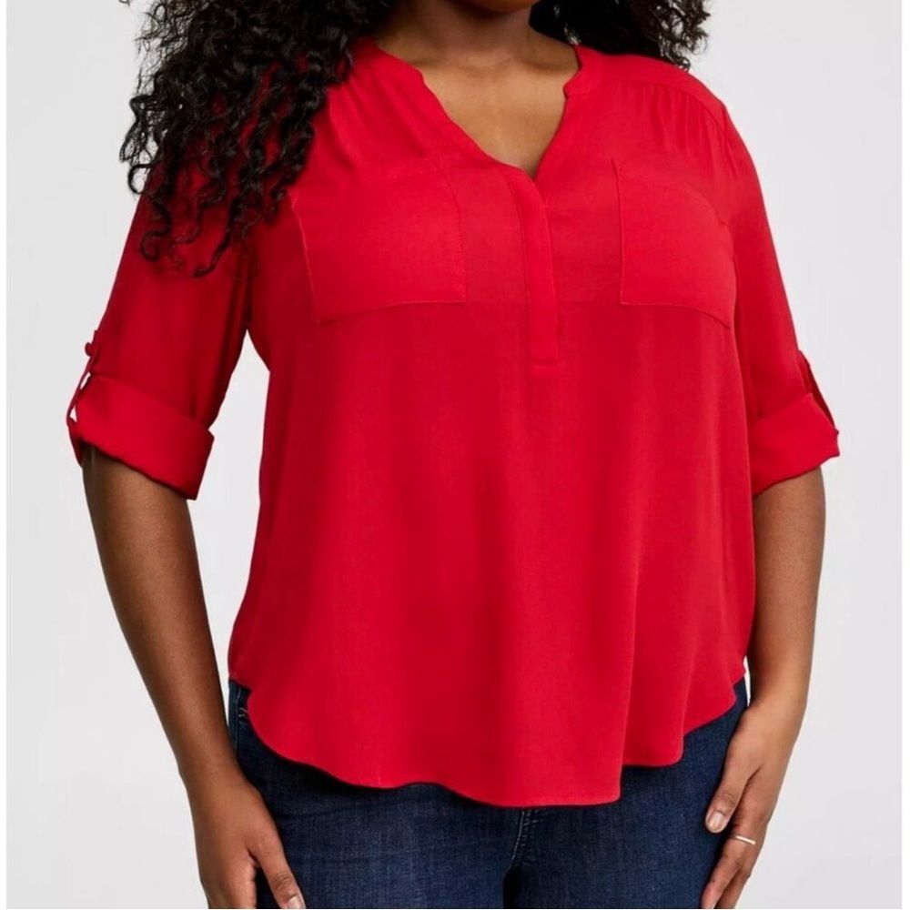 Torrid Red Button Down Blouse Size 0